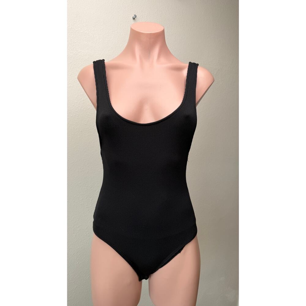 Dance & Marvel Black Ribbed Scoop Back Bodysuit S